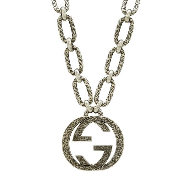 Gucci Arabesque Interlocking G G Logo Motif Necklace Pendant Large Chain Ag925 - Picture 1 of 6